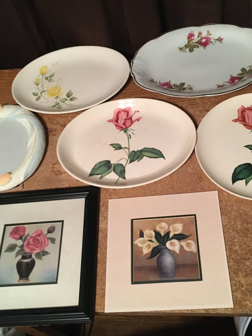 LOT OF 7 LARGE PLATTER PLATES PICTURE FRAME FLOWERS ROSES WAWEL BETSY ROSE